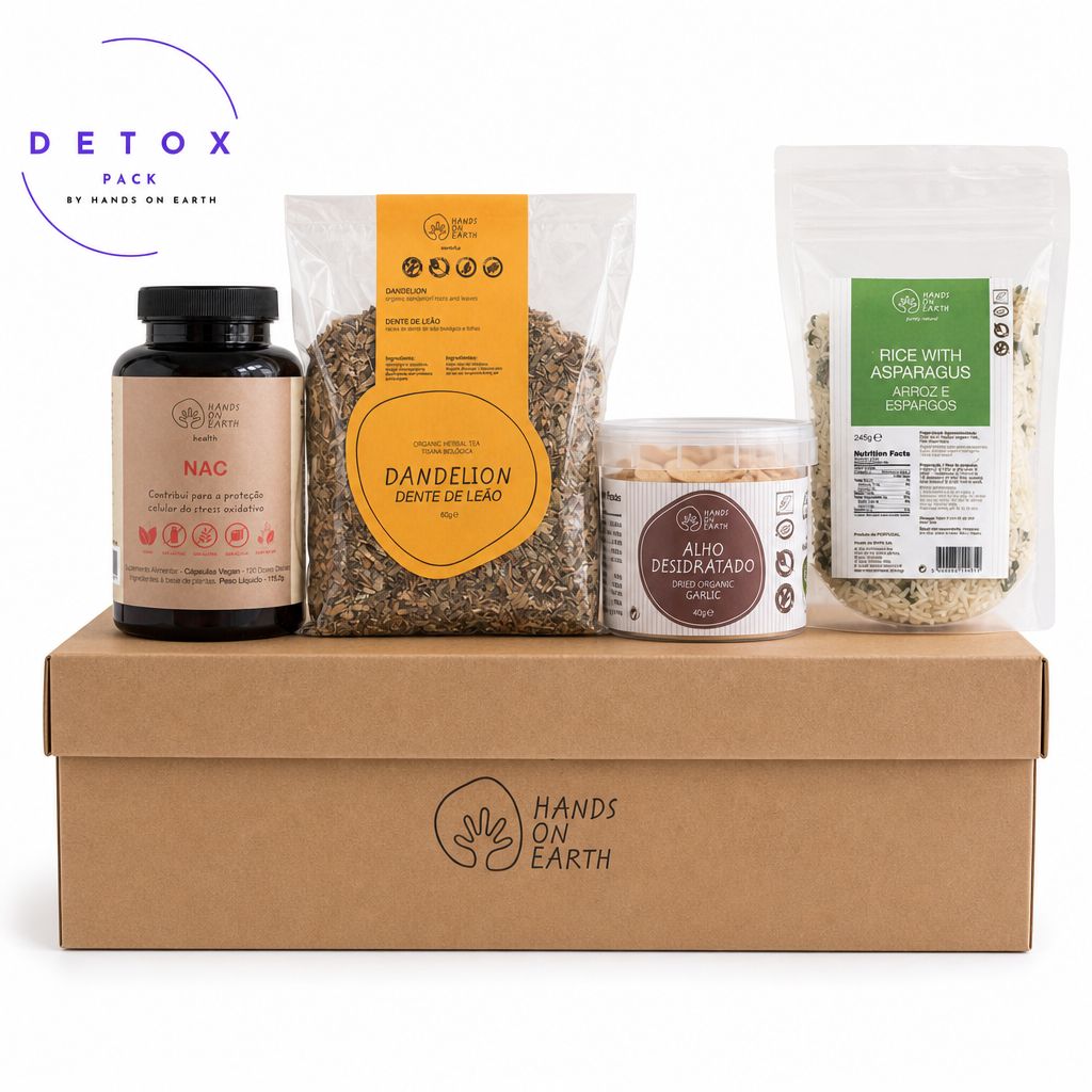 Pack Presente Detox do Corpo Hands on Earth com suplementos alimentares e produtos naturais