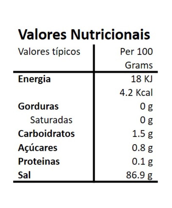 Tabela nutricional do Sal Marinho com Pimento Orgânico Hands on Earth