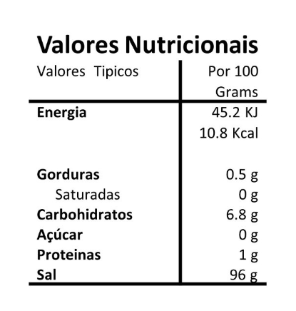 Tabela nutricional do Sal Marinho com Óregãos Biológicos Hands on Earth