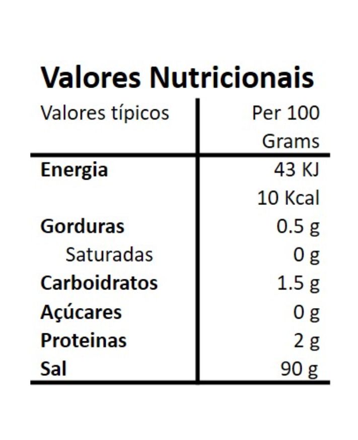 Tabela nutricional  do Sal Marinho com Pimenta e Alecrim Biológicos Hands on Earth