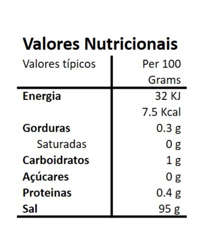 Tabela nutricional  do Sal Marinho com Pimenta e Limão Hands on Earth