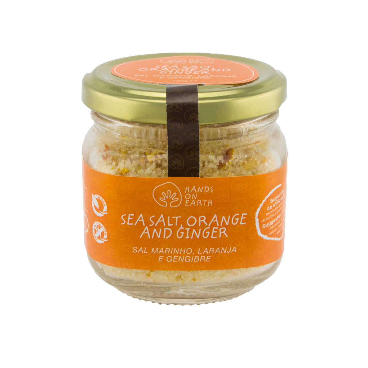 Frasco de Sal Marinho com Laranja e Gengibre Orgânicos 120g – tempero gourmet natural e saudável para carnes vermelhas