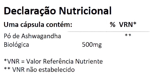 Ashwagandha organic food supplement nutritional fact from hands on earth
