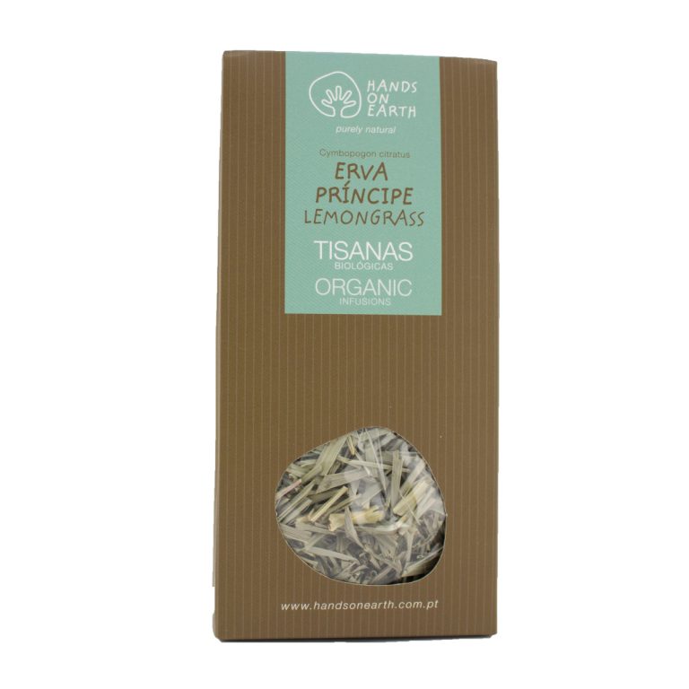 Tisana de Erva-Príncipe Biológica Hands on Earth em caixa, infusão sem cafeína de Cymbopogon citratus