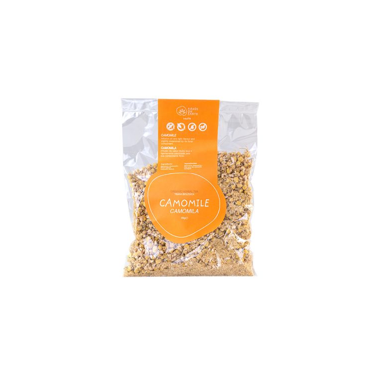 Tisana de Flor de Camomila Biológica Hands on Earth em saco, infusão sem cafeína de Matricaria chamomilla